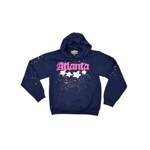 Atlanta Graphic Hoodie Navy Blue Long Sleeve Spiderweb Ghost Print